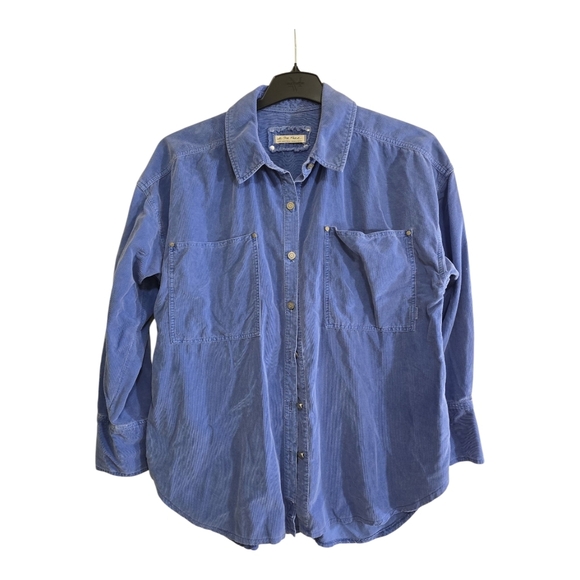We The Free People Baby Cord Buttondown Shirt Electric Indigo Oversized Large - Picture 4 of 9